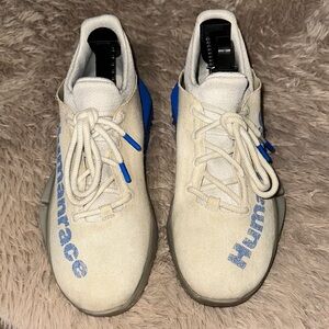 Adidas Pharrell Human Race Cream and Blue Athletic Sneakers